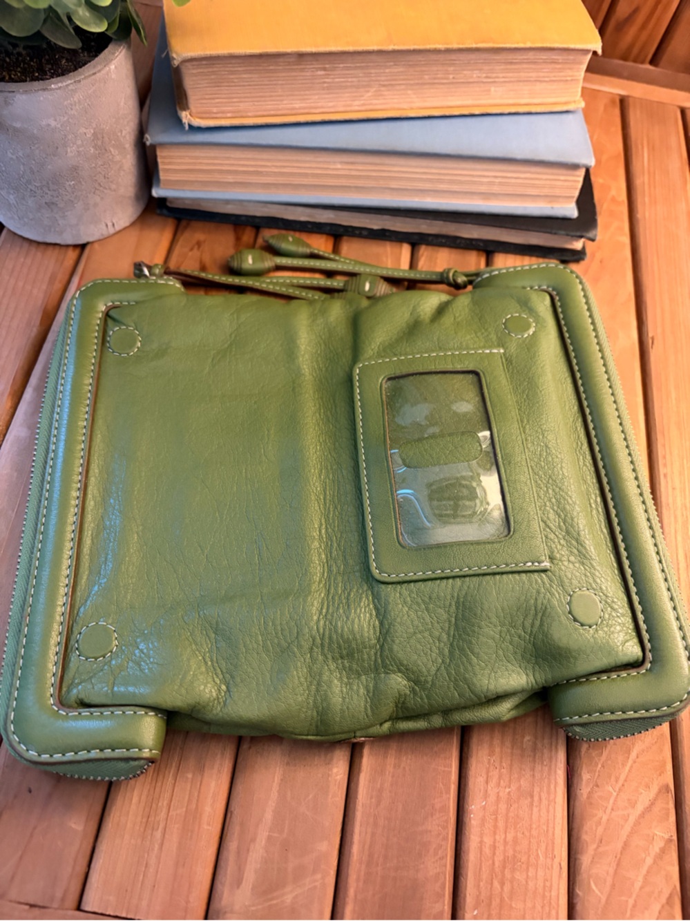 Cole Haan Soft Pebbled Leather Wallet Clutch in Olive Green, Pouch - Picture 4 of 11